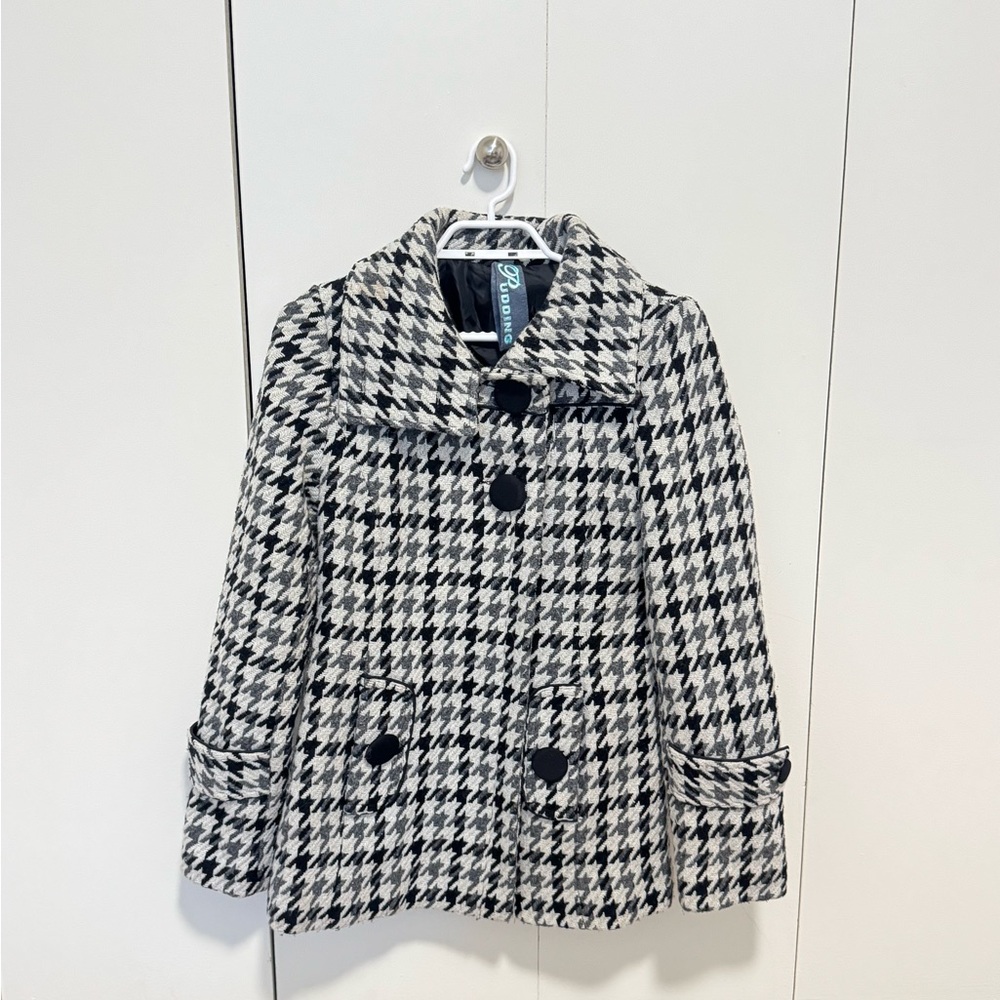 Y2K Black and White Houndstooth Coat